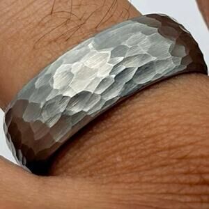 Silver Hammered Tungsten Men’s Ring